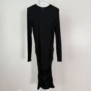 ATM Anthony Thomas Melillo sz M Black Ruched Long Sleeve Midi Dress Witchy Goth